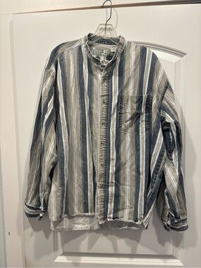 Vintage Coliseum Striped Button-Down Shirt in Navy & Cream